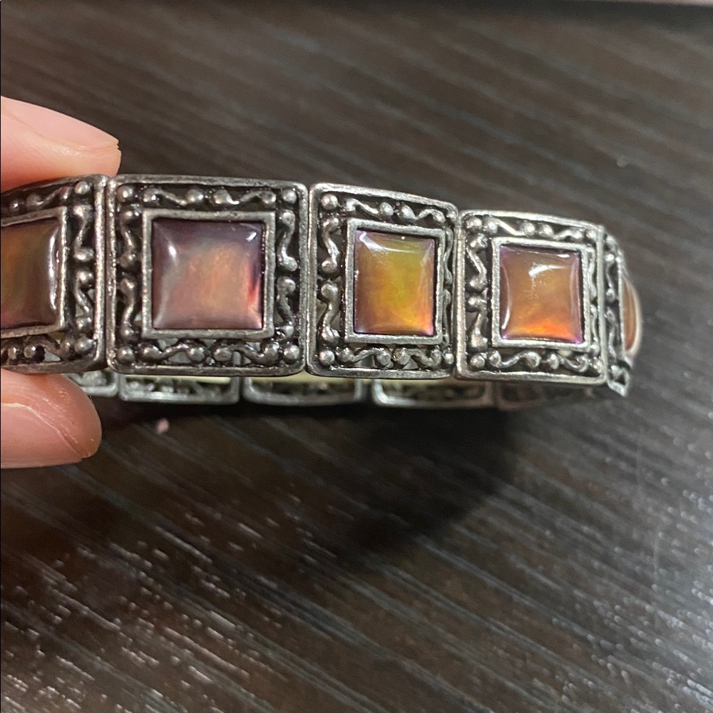‼️SALE‼️Y2K Silver-Tone Abalone Shell Square Stretch Bracelet